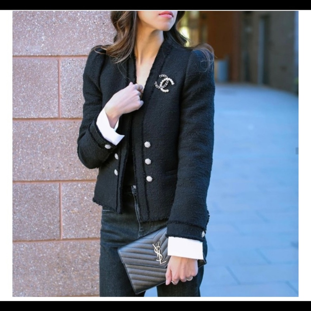 NWOT Zara Poplin Shoulder Tweed Blazer Size Large